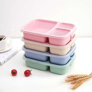 Lunch Box 3 Grid Wheat Straw Bento Bagsradable Transparent Lid Food Container For Work Portable Student Lunch Boxes Containers by sea 300pcs DAF463