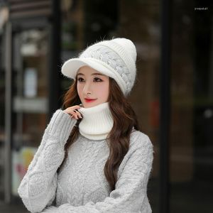 Beanie/Skull Caps Donna Warm Beanie Hats Riding Snow Winter Women Cappello lavorato a maglia Sciarpa Set Hairball Pom Fashion Lana Ispessimento Collari Pros22