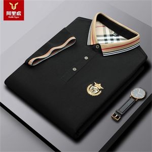 Summer Mens T Shirt Haft haft stały kolor Mulberry Silk Fashion Fit Business Polo Shirt 220507