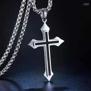 Colares pendentes Cross Classic Cross for Men Jóias simples Cadeia de suéter retrô Longa cadeias religiosas de pescoço masculino Acessórios de aço de titânio elle22