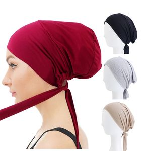 綿の伸縮性のあるイスラム教徒のプリタイターバンインナーヒジャーブキャップヘアタイヘッドスカーフバンダナスインド帽子女性ヘッドラップターバンテムジャー