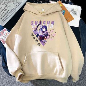 Hoodies Spiel Genshin Impact Raiden Shogun Gedruckt Sweatshirt Männer Frauen Mode Übergroßen Sweatshirts Hoodie Unisex Kleidung Y220713