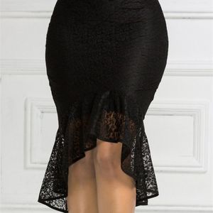 Sexy Black Lace Gothic Saias Mulher Império Cintura Elástica Lápis Retro Assimétrico XXL XL Big Size Jupe Mulheres Moda 220317