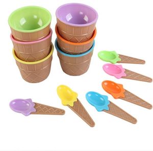 Kitchen Tools Kids Ice Cream Bowls Ice-Cream Cup Couples Bowl Gifts Dessert Container Holder With Spoon Children Gift Supply SN4531