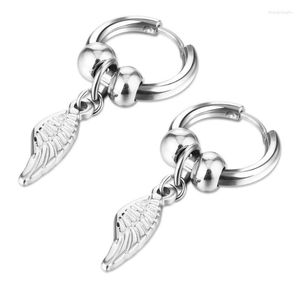 Designerhoop Huggie rostfritt stål bladhänge örhängen silver färg retro liten ving cirkel öron ring tofs koreansk juvelryhoop