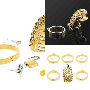 Nxy Chastity Devices Gold Snake Device Steel Spikes Metal Cock Cage Belt Lock Ring CBT BDSM TOYS C053G