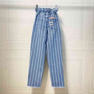 Bud cintura listra shorts jeans feminino minoria francesa verão novas calças retas calças quentes