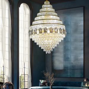 Pendelleuchten Luxus-Kristall-Kronleuchter Beleuchtung modernes Wohnzimmer Hängelampe große goldene Treppe LED-Leuchte Hausdekor Kettenlampe