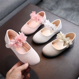 Kids Leather Girls Shining Flowers Princess For Wedding Children Flats Spring Summer Dress Shoes 220607