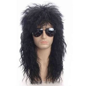 Men Hair Synthetic Gres Long Wig Black Color Female piece Punk Puffy Headgear for Halloween High Temperature Fiber 0527