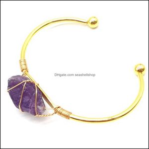 Manschetten-Druzy-Kristall-Armband für Frauen und Mädchen, handgefertigt, Golddraht, gewebt, Aufzug des Baumes, heilendes Chakra, Freundschaftsarmreif, Charme Dhseller2010 Dhqfp