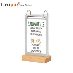 A5 Wood Acrylic Meny Stand Label Sign Sleeve Foto Bild Poster Frame Rack för reklam Promotion Sign Display