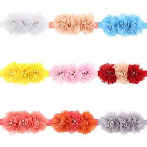 Baby Girls Solid Color Flower Headbands Elastic Hair Accessories Kids Pearl Crystal Headwear Newborn Children Decor