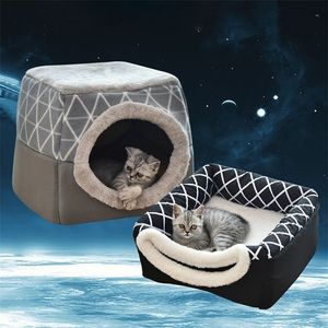 Pet Bed For Cats Dogs Soft Nest Kennel Cave Cat's House Sleeping Bag Mat Pad Tent Pets Winter Warm Cozy s Cat Supplies 220323