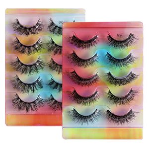 8d dicke falsche Wimpern 5 Paare weiche flauschige, unordentliche natürliche 8d Faux Mink Wimpern mit schillernden Farben Box