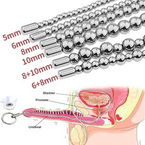 Male Penis Beads Electric Shock Urethral Dilator Stainless Steel Prostate Massager Penis Braces & Supports 220716