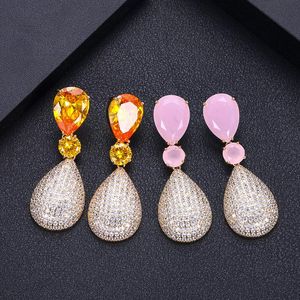 Dangle żyrandol Jankelly Fashion Water Drop Kolczyki dla kobiet przyjęcie weselne Cubic Zircon Dubai Bridal Earring Boucle D'Oreille 2022