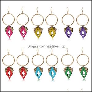 Dangle Chandelier Earrings Jewelry Earring Printing Geometric Colorf Eardrop Afro Wooden Fashion Wood Statement Hoop For Women Lady Drop D