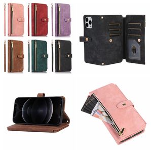 Multifunktionella läderplånbok Fall för iPhone 15 14 13 Pro Max 12 11 XS XR X 8 7 6 Plus Holder Credit ID -kortplats Kontant PU Flip Cover Business Tre veck Män Pouch Purse Purse