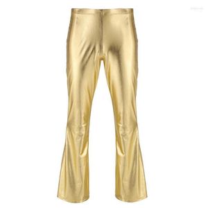 Pantaloni da uomo Adulto Mens Moto Punk Clubwear Party Disco metallico lucido con fondo a campana Pantaloni lunghi svasati da uomo Drak22