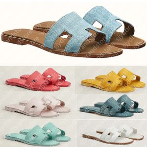Pantofole firmate Beach Leather Waterproof Flat Bottom Fashion Multicolor Lychee Denim Anti Slip Classic Outdoor Sandals