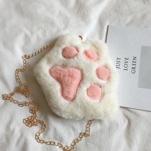 Cute Bear Cat Paw Girls Chain Zipper Shoulder Bag Lovely Children's Soft Plush Coin Purse Baby Boys Accessories Small Crossbody Bags Size 23cm