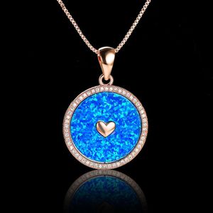 Wholesale wedding band necklace for sale - Group buy Pendant Necklaces Bohemia Women Round Love Heart Charm Silver Color Blue Opal Necklace For Wedding Band Jewelry GiftsPendant