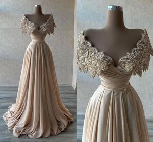Luxury Off Shoulder Evening Prom Dresses Sexig Chiffon A-Line pärlspets Appliqued Formal Party Gown Custom Made BCBC11949