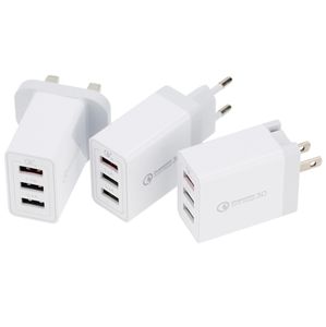 Carregador de gordura QC 3.0 18W Carga rápida dual 2.4a carregador de parede USB 3 portas eu uk uk plug plug home Travel Adapt para telefone