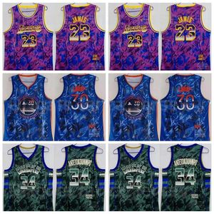 Herren MVP Basketball Giannis Antetokounmpo Trikot 34 Stephen Curry 30 LeBron James 23 Blau Lila Grün Teamfarbe Atmungsaktive reine Baumwolle Hohe Qualität im Angebot