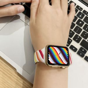 Pulseira De Maçã De Silicone venda por atacado-Adequado para bandas de relógio Apple Iwatch mm mm mm mm Relógio Strap Twist Silicone Rainbow Twist estreito