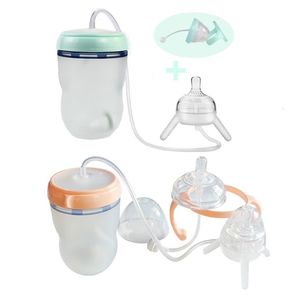 Baby Feeding Bottle Long Straw Handsfree Bottle Multifunktionella Barn Mjölk Cup Silicone Sippy No A 220414