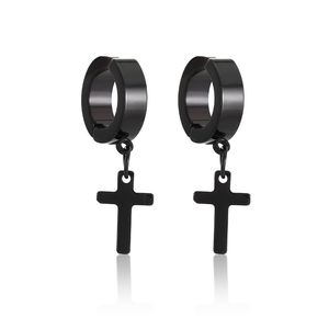 Dangle & Chandelier Men Women Stainless Steel Cross Hoop Clip On Earrings Non-PiercingDangle