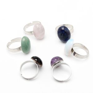 10*14mm Natural Stone Rings for Women Stainless Steel Adjustable Open Rings Couple Wedding Ring Jewelry