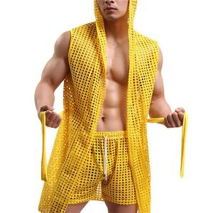 Bathrobes masculinos Quimono Szlafrok Sleepwear ver através de roupão sexy vestido de banho Mantle pijama homme badjas vestir 220426