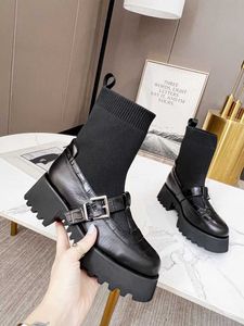 Luxury New Pradx Womens Ankle Boots Sock-like booties Buckle Strap Snow Knight Winter Autumn Martin Shoes Size 35-42