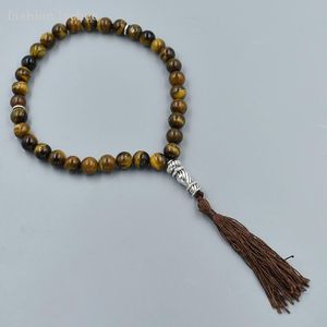 Charm Bracelets Fashion Lychee Synthetic Crystal Tiger Eye Muslim Rosary Prayer Bracelet Tassel Pendant Unisex Jewelry GiftCharm