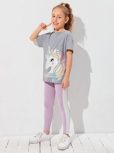 Set leggings da bambina con stampa unicorno SHE