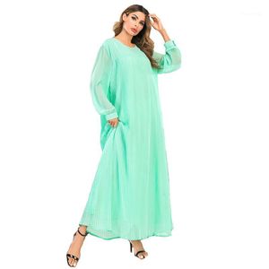 Casual klänningar Elegant grön chiffong Löst passform Feminin kläder Lång Robe Dress for Women 2022 Street Wear Fall Pregnant Woman