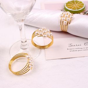 Pearl Napkin Rings Handmade Serviette Buckle Gold Round Holder Wedding Hotel Table Dinner D10305