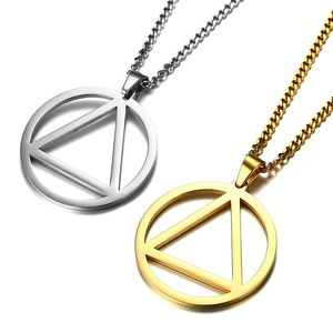 Pendant Necklaces Alcoholics Anonymous Jewelry Recovery Service Sobriety Circle And Triangle Symbol Charm Necklace In Stainless SteelPendant