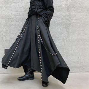 男性リボンダークブラックワイドレッグパンツ男性女性ジャパンパンクゴシックハーレムズボン着物スカートパンツ201126