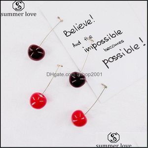 Stud Earrings Jewelry Fashion 3D Red Cherry Drop Cute Fruit Gold Dangle Charm Gift For Women Girls Dho90