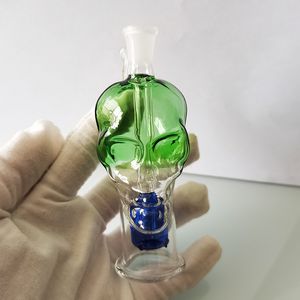 Crânio verde azul mistura cor narguilé vidro shisha queimador de óleo fumar de pequena panela cintas de cinzas bong vidro tubulação de água percolater bubbler canalizar palha de silicone