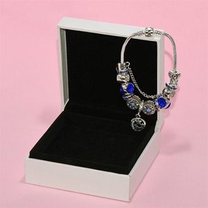 Moda niebieska bransoletka wisząca do pandora biżuteria srebrna plastowana majsterkowicz Star Księżyc Bransoletka z pudełkiem222s