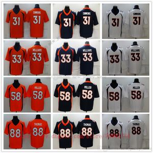 Camisas de roupas de futebol americano universitário costuradas 31 JustinSimmons 33 JavonteWilliams 58 VonMiller 88 DemaryiusThomas Esporte respirável Homem de alta qualidade