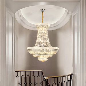 Luxury Crystal Chandelier Stor Vardagsrum Inredning Cristal Lampor Chrome / Gold Trappa Hallway Hängande LED Light Fixture