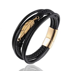 Bangle Men's Classic Stainless Steel Feather Magnetic Buckle Multilayer Leather Bracelet Casual Charm JewelryBangle