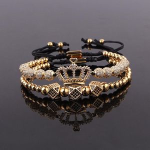 Kralen strengen ontwerp luxe kroon armband sieraden goud vergulde cz pave charm macrame set malebaded