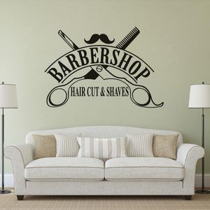 Wall Stickers Hair Cut And Shaves Logo Decals Barber Shop Window Sticker Salon Decor Scissors Design Interior StickersWall